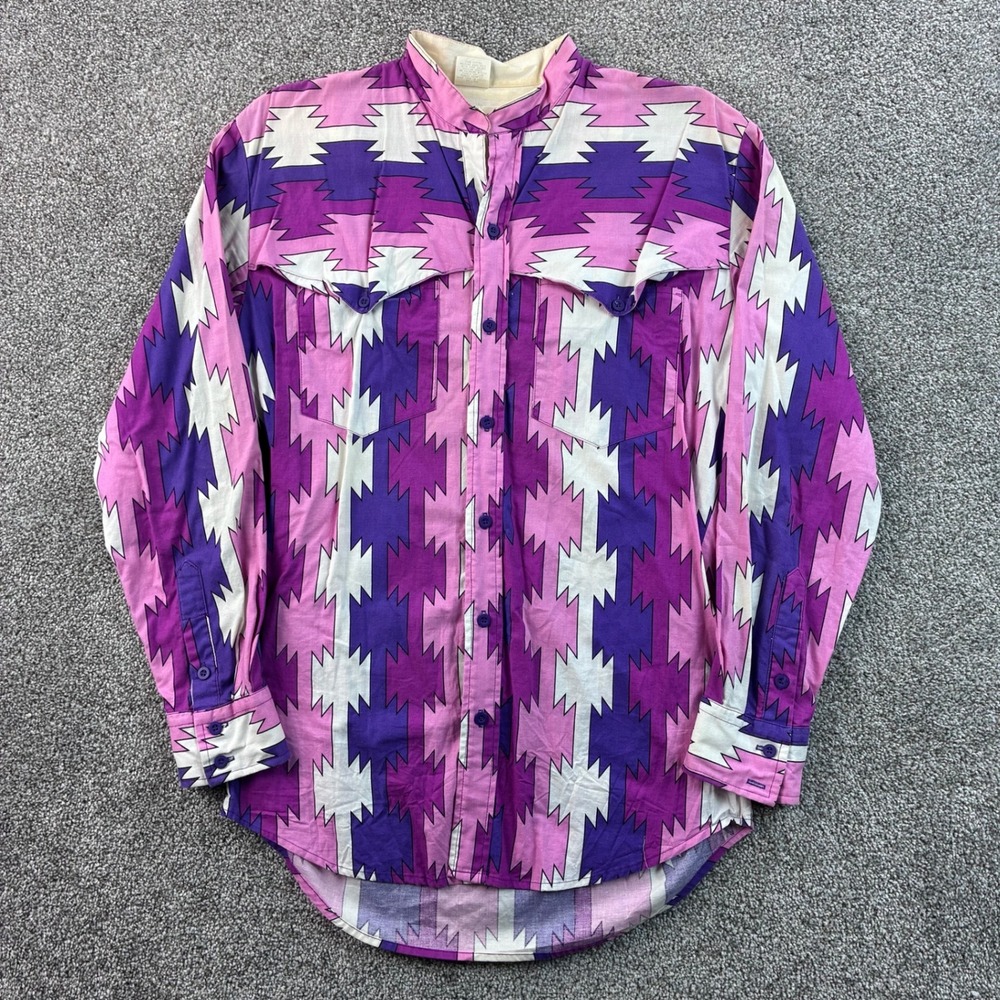 Vintage Roper Western Shirt Mens Large Pink Purple Aztec Cotton Button Up